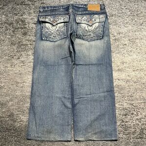 Vintage CStar Jeans Mens 44x30 Blue Embroidered Baggy Wide Leg Grunge Skater Y2K